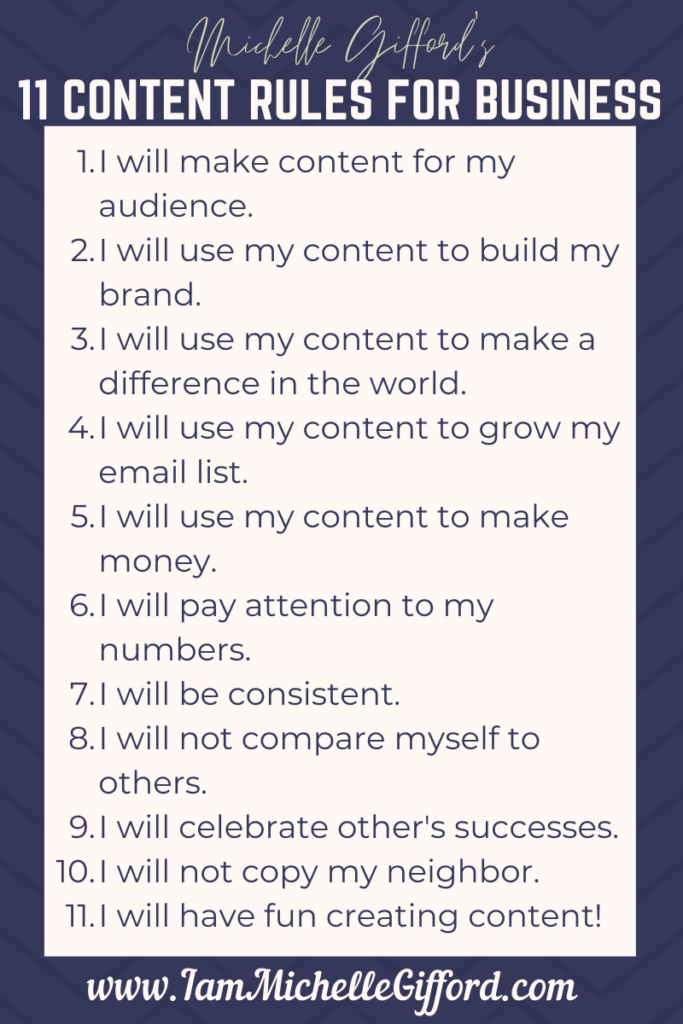 Michelle Gifford's 11 Content Rules for Business www.IamMichelleGifford.com