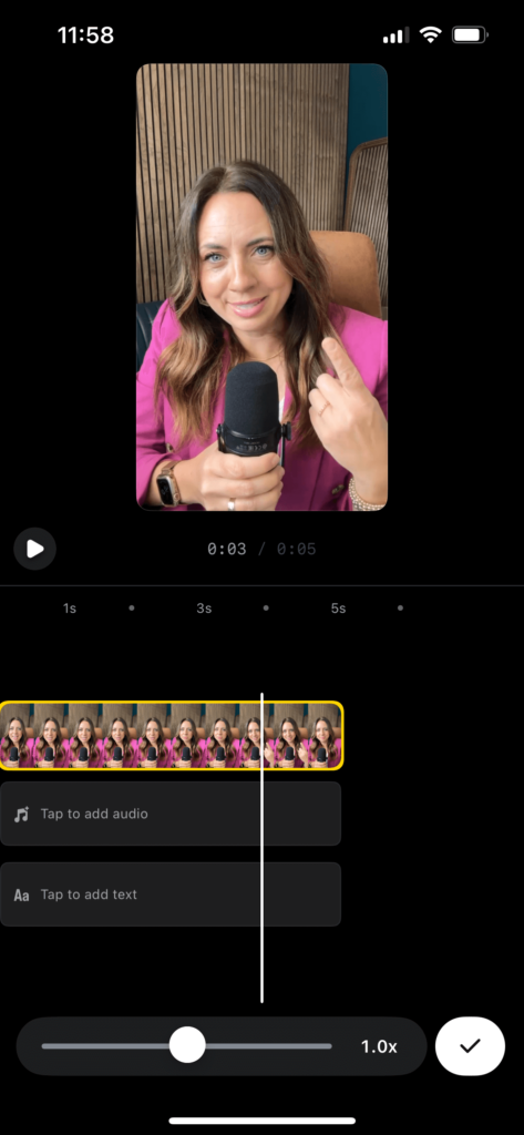 screenshot of editing the speed of a reel on Michelle Gifford's Instagram.