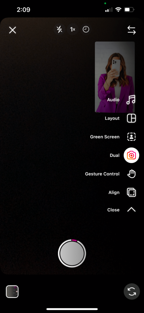screenshot of using the dual feature on Michelle Gifford's Instagram reel.