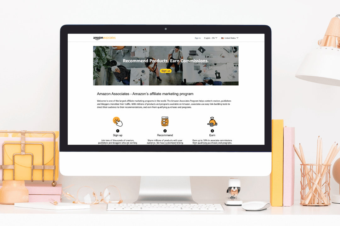 Amazon Affiliate home page on a computer screen.